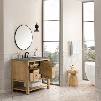 James Martin Furniture Breckenridge 36'' Single Vanity in Light Natural Oak with 3cm (1-3/8'') Thick Grey Expo Countertop and Rectangle Undermount Sink