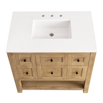 James Martin Furniture Breckenridge 36'' Single Vanity in Light Natural Oak with 3cm (1-3/8'') Thick White Zeus Countertop and Rectangle Undermount Sink