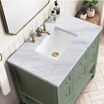 James Martin Furniture Breckenridge 36'' Single Vanity in Smokey Celadon with 3cm (1-3/8'') Thick Carrara Marble Countertop and Rectangle Sink