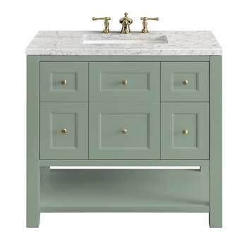 James Martin Furniture Breckenridge 36'' Single Vanity in Smokey Celadon with 3cm (1-3/8'') Thick Eternal Jasmine Pearl Countertop and Rectangle Sink