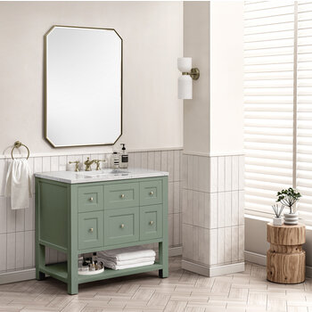 James Martin Furniture Breckenridge 36'' Single Vanity in Smokey Celadon with 3cm (1-3/8'') Thick Eternal Jasmine Pearl Countertop and Rectangle Sink