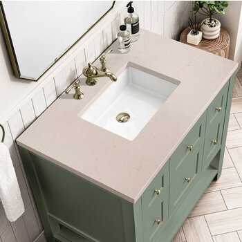 James Martin Furniture Breckenridge 36'' Single Vanity in Smokey Celadon with 3cm (1-3/8'') Thick Eternal Marfil Countertop and Rectangle Sink