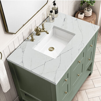 James Martin Furniture Breckenridge 36'' Single Vanity in Smokey Celadon with 3cm (1-3/8'') Thick Ethereal Noctis Countertop and Rectangle Sink