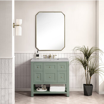 James Martin Furniture Breckenridge 36'' Single Vanity in Smokey Celadon with 3cm (1-3/8'') Thick Eternal Serena Countertop and Rectangle Sink