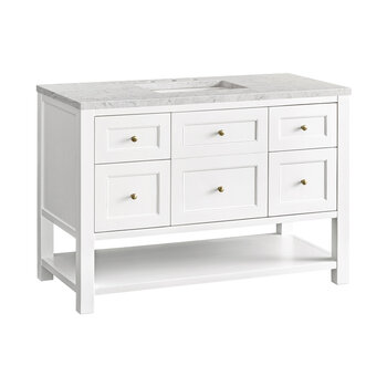 James Martin Furniture Breckenridge 48'' Single Vanity in Bright White with 3cm (1-3/8'') Thick Eternal Jasmine Pearl Countertop and Rectangle Sink