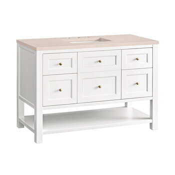 James Martin Furniture Breckenridge 48'' Single Vanity in Bright White with 3cm (1-3/8'') Thick Eternal Marfil Countertop and Rectangle Undermount Sink