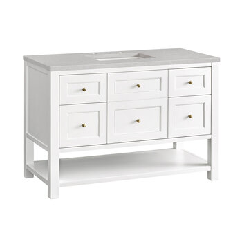James Martin Furniture Breckenridge 48'' Single Vanity in Bright White with 3cm (1-3/8'') Thick Eternal Serena Countertop and Rectangle Undermount Sink
