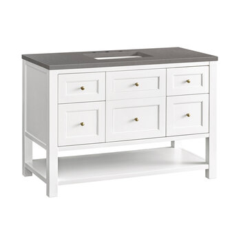 James Martin Furniture Breckenridge 48'' Single Vanity in Bright White with 3cm (1-3/8'') Thick Grey Expo Countertop and Rectangle Undermount Sink