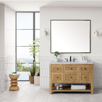James Martin Furniture Breckenridge 48'' Single Vanity in Light Natural Oak with 3cm (1-3/8'') Thick Carrara Marble Countertop and Rectangle Sink