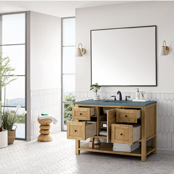 James Martin Furniture Breckenridge 48'' Single Vanity in Light Natural Oak with 3cm (1-3/8'') Thick Cala Blue Countertop and Rectangle Undermount Sink