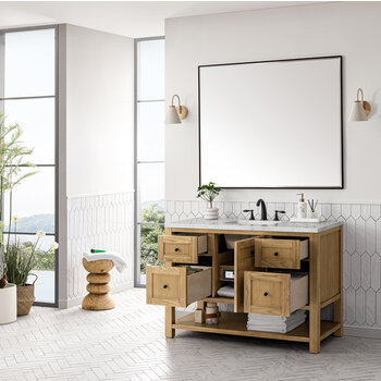 James Martin Furniture Breckenridge 48'' Single Vanity in Light Natural Oak with 3cm (1-3/8'') Thick Eternal Jasmine Pearl Countertop and Rectangle Sink