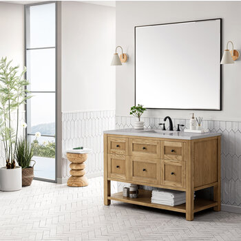 James Martin Furniture Breckenridge 48'' Single Vanity in Light Natural Oak with 3cm (1-3/8'') Thick Eternal Serena Countertop and Rectangle Sink