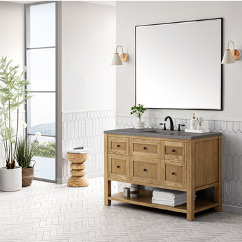 James Martin Furniture Breckenridge 48'' Single Vanity in Light Natural Oak with 3cm (1-3/8'') Thick Grey Expo Countertop and Rectangle Undermount Sink
