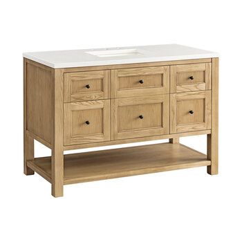 James Martin Furniture Breckenridge 48'' Single Vanity in Light Natural Oak with 3cm (1-3/8'') Thick White Zeus Countertop and Rectangle Undermount Sink