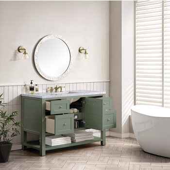 James Martin Furniture Breckenridge 48'' Single Vanity in Smokey Celadon with 3cm (1-3/8'') Thick Carrara Marble Countertop and Rectangle Sink