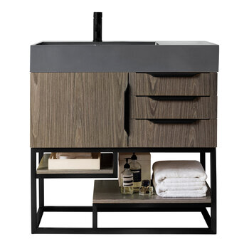 James Martin Furniture Columbia 36'' Single Vanity in Ash Gray and Matte Black with Dusk Grey Glossy Composite Sink Top