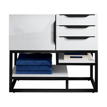 James Martin Furniture Columbia 36'' Single Vanity in Glossy White and Matte Black, Base Cabinet Only
