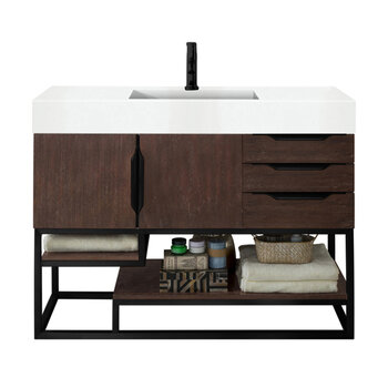 James Martin Furniture Columbia 48'' Single Vanity in Coffee Oak and Matte Black with Glossy White Composite Sink Top