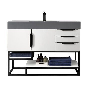 James Martin Furniture Columbia 48'' Single Vanity in Glossy White and Matte Black with Dusk Grey Glossy Composite Sink Top