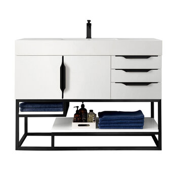 James Martin Furniture Columbia 48'' Single Vanity in Glossy White and Matte Black with Glossy White Composite Sink Top