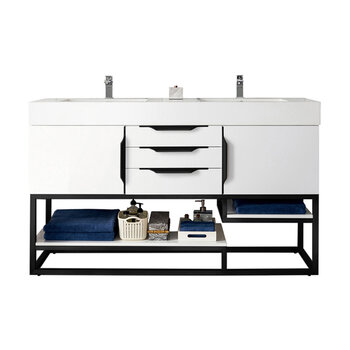 James Martin Furniture Columbia 59''  Double Vanity in Glossy White and Matte Black, Base Cabinet Only