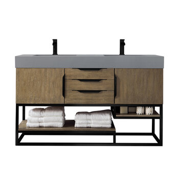 James Martin Furniture Columbia 59''  Double Vanity in Latte Oak and Matte Black with Dusk Grey Glossy Composite Sink Top