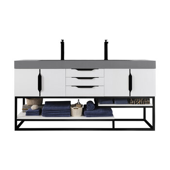 James Martin Furniture Columbia 72''  Double Vanity in Glossy White and Matte Black with Dusk Grey Glossy Composite Sink Top