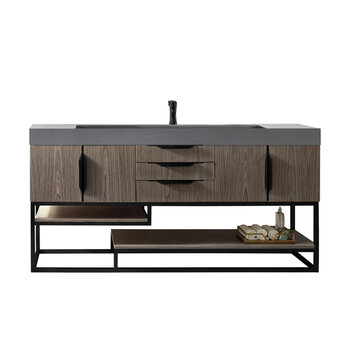 James Martin Furniture Columbia 72''  Single Vanity in Ash Gray and Matte Black with Dusk Grey Glossy Composite Sink Top