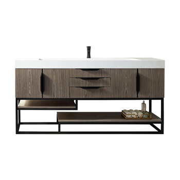 James Martin Furniture Columbia 72''  Single Vanity in Ash Gray and Matte Black with Glossy White Composite Sink Top