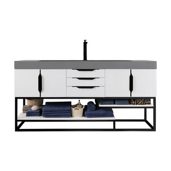 James Martin Furniture Columbia 72''  Single Vanity in Glossy White and Matte Black with Dusk Grey Glossy Composite Sink Top