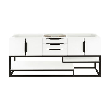 James Martin Furniture Columbia 72''  Single Vanity in Glossy White and Matte Black, Base Cabinet Only
