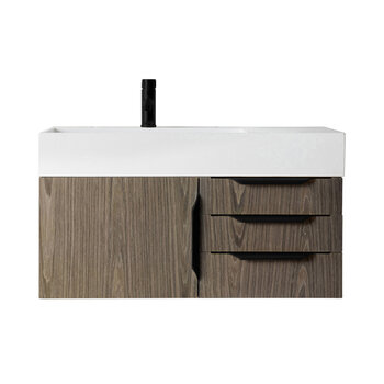 James Martin Furniture Mercer Island 36'' Single Vanity in Ash Gray and Matte Black with Glossy White Composite Sink Top
