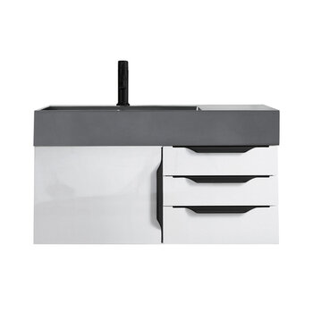 James Martin Furniture Mercer Island 36'' Single Vanity in Glossy White and Matte Black with Dusk Grey Glossy Composite Sink Top