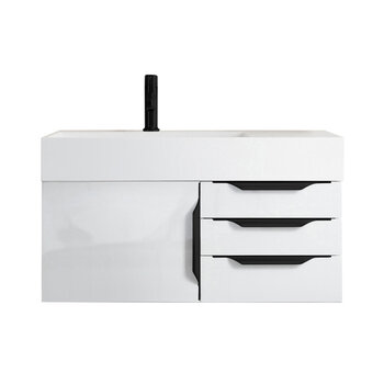 James Martin Furniture Mercer Island 36'' Single Vanity in Glossy White and Matte Black with Glossy White Composite Sink Top