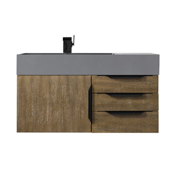 James Martin Furniture Mercer Island 36'' Single Vanity in Latte Oak and Matte Black with Dusk Grey Glossy Composite Sink Top
