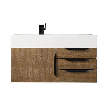 James Martin Furniture Mercer Island 36'' Single Vanity in Latte Oak and Matte Black with Glossy White Composite Sink Top