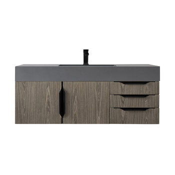 James Martin Furniture Mercer Island 48'' Single Vanity in Ash Gray and Matte Black with Dusk Grey Glossy Composite Sink Top