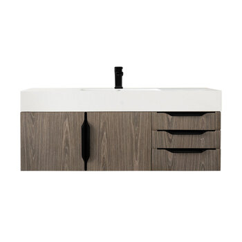 James Martin Furniture Mercer Island 48'' Single Vanity in Ash Gray and Matte Black with Glossy White Composite Sink Top