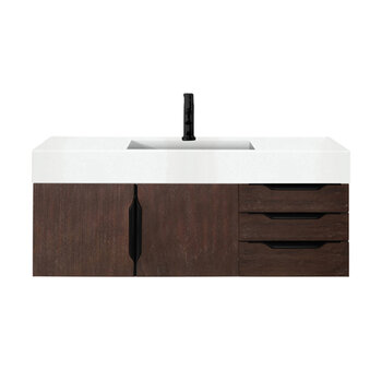 James Martin Furniture Mercer Island 48'' Single Vanity in Coffee Oak and Matte Black with Glossy White Composite Sink Top