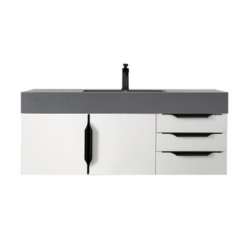 James Martin Furniture Mercer Island 48'' Single Vanity in Glossy White and Matte Black with Dusk Grey Glossy Composite Sink Top