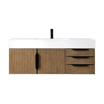 James Martin Furniture Mercer Island 48'' Single Vanity in Latte Oak and Matte Black with Glossy White Composite Sink Top
