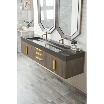 James Martin 389-V59D-GW-G-DGG, 59 Inch Mercer Island Double Faucet Vanity  with Glossy Dark Gray Top and Radiant Gold Hardware, Glossy White