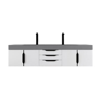 James Martin Furniture Mercer Island 72''  Double Vanity in Glossy White and Matte Black with Dusk Grey Glossy Composite Sink Top