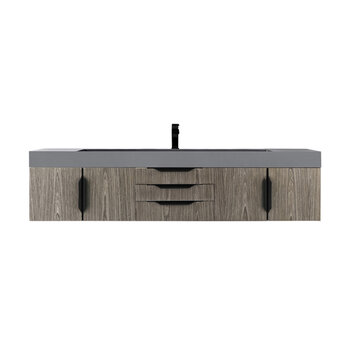 James Martin Furniture Mercer Island 72''  Single Vanity in Ash Gray and Matte Black with Dusk Grey Glossy Composite Sink Top
