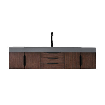 James Martin Furniture Mercer Island 72''  Single Vanity in Coffee Oak and Matte Black with Dusk Grey Glossy Composite Sink Top