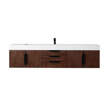 James Martin Furniture Mercer Island 72''  Single Vanity in Coffee Oak and Matte Black with Glossy White Composite Sink Top