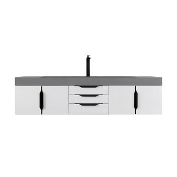 James Martin Furniture Mercer Island 72''  Single Vanity in Glossy White and Matte Black with Dusk Grey Glossy Composite Sink Top