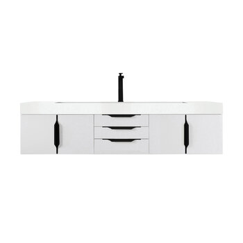 James Martin Furniture Mercer Island 72''  Single Vanity in Glossy White and Matte Black with Glossy White Composite Sink Top
