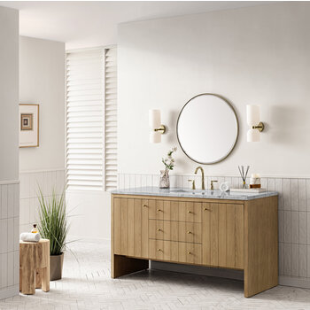 James Martin Furniture Hudson 60'' Single Vanity in Light Natural Oak with 3cm (1-3/8'') Thick Arctic Fall Top and Rectangle Undermount Sink