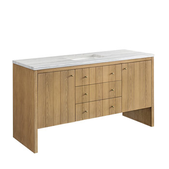 James Martin Furniture Hudson 60'' Single Vanity in Light Natural Oak with 3cm (1-3/8'') Thick Arctic Fall Top and Rectangle Undermount Sink